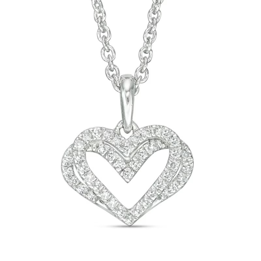 Vera Wang 925 Silver Heart with .09CT T.W. Tilted Diamonds and Blue Sapphire